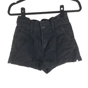 American Eagle Mom Short Black Denim High-Waist Paperbag Shorts Size 00
